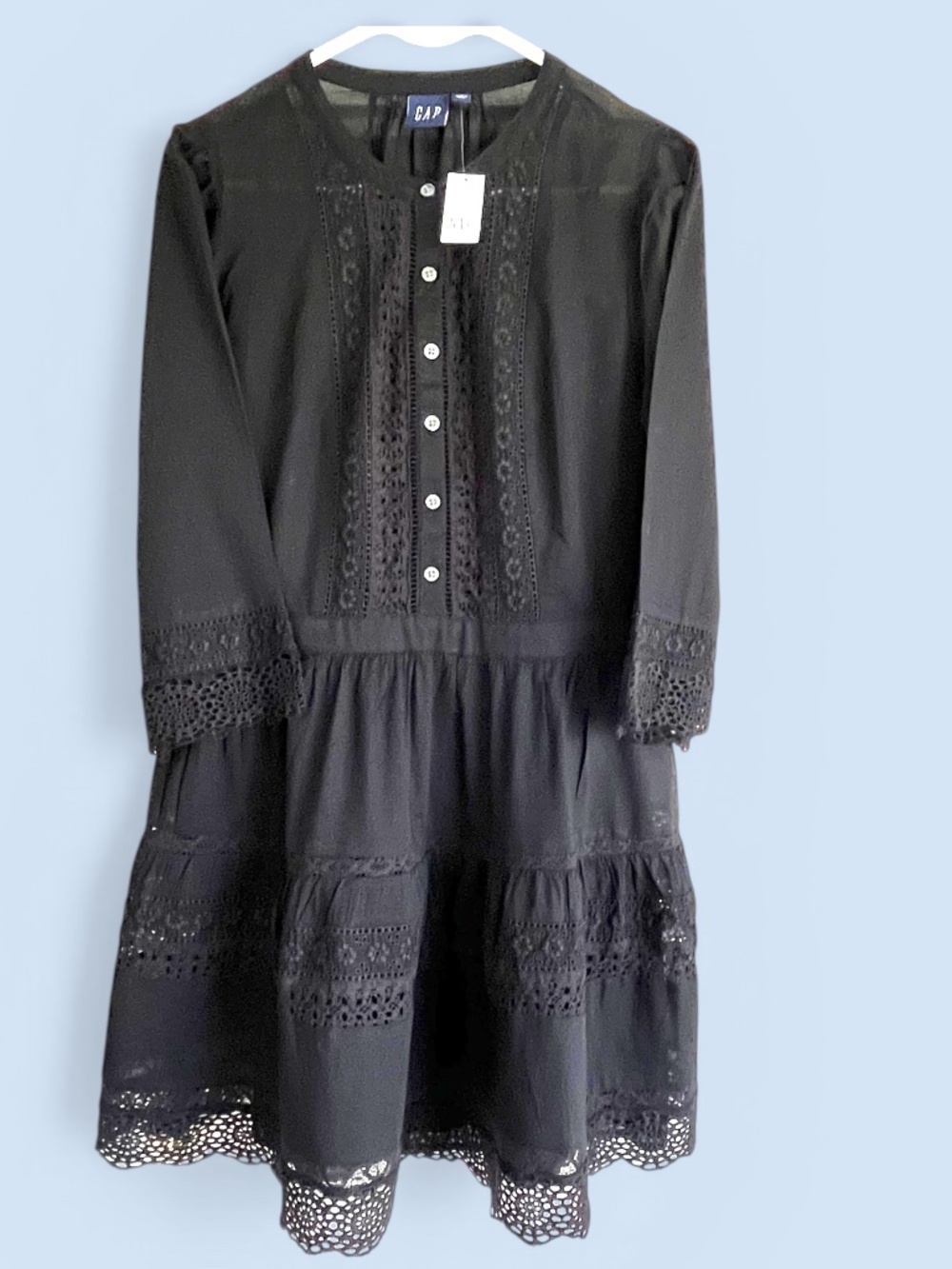 GAP All-Cotton Tiered Black Dress Size LP